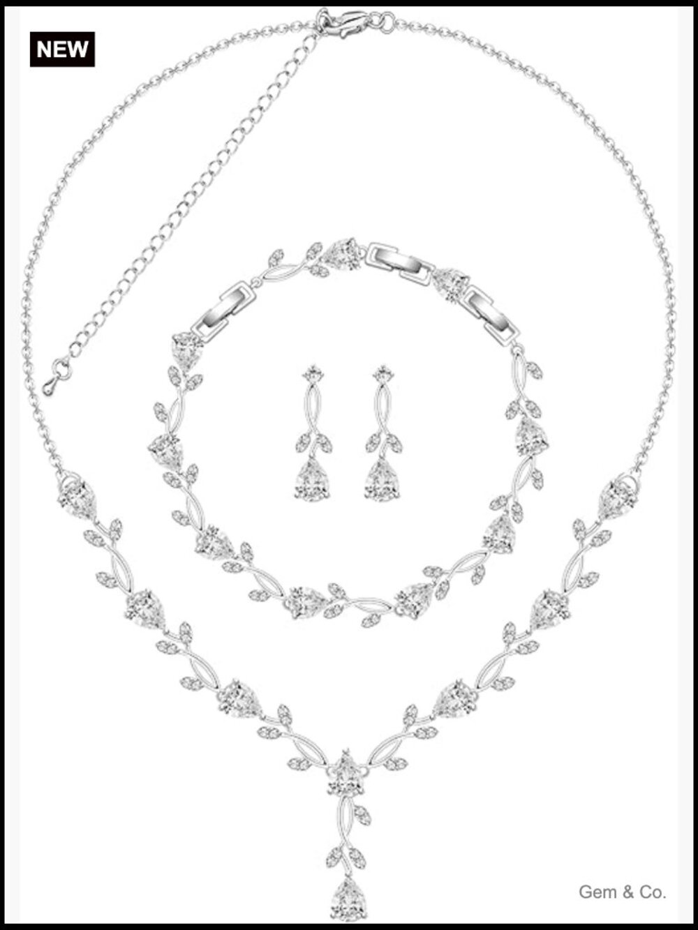 Wedding Jewelry Set Bride Bridesmaid Party Necklace Bracelet Earrings CZ Gift